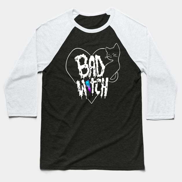 Bad Witch Galaxy Aesthetic Wiccan Halloween Black Cat Baseball T-Shirt by Prolifictees